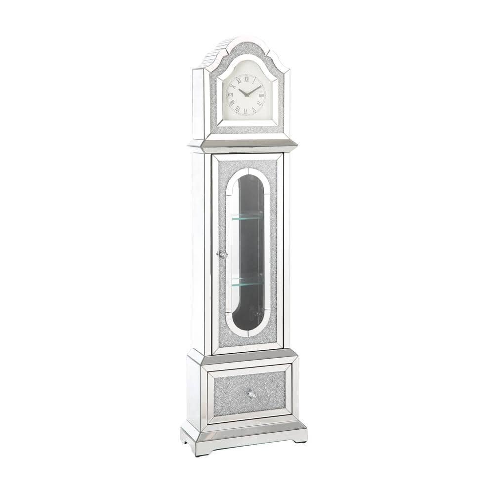 Noralie Storage Grandfather Clock with LED in Mirrored and Faux Diamonds