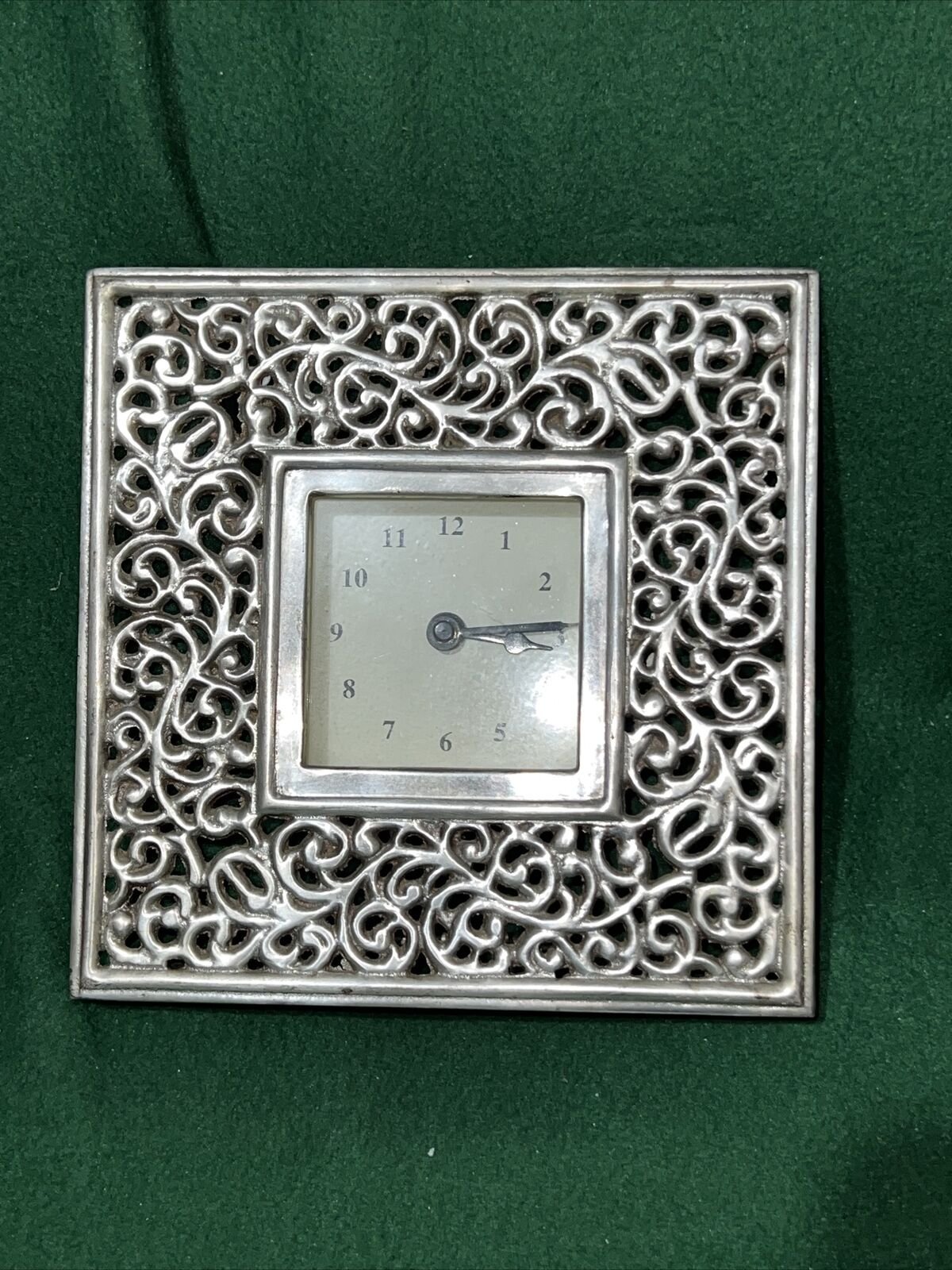 NWT Scrolled Pewter Clock 7" by 6 3/4"