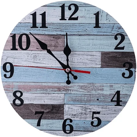 Oumers Wall Clocks Vintage Coastal Worn Blue 10 Inch Round Battery Operated Wall Clock for Living photo Oumers Wall Clocks Vintage Coastal Worn Blue 10 Inch Round Battery Operated Wall Clock for Living