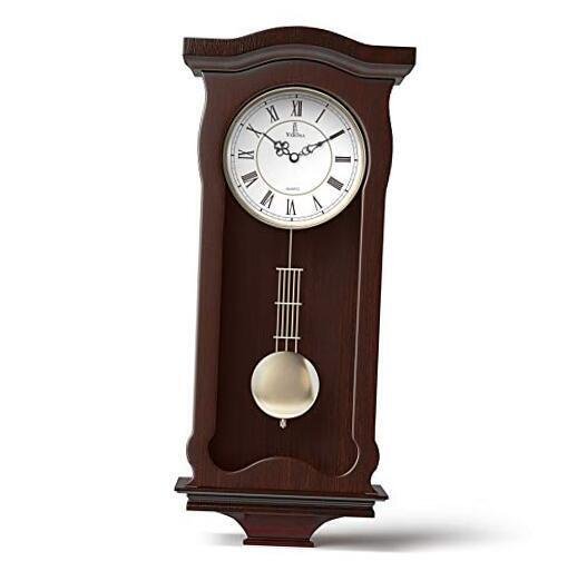 Pendulum Wall Clock Battery Operated - Hanging Grandfather Classic Dark Brown