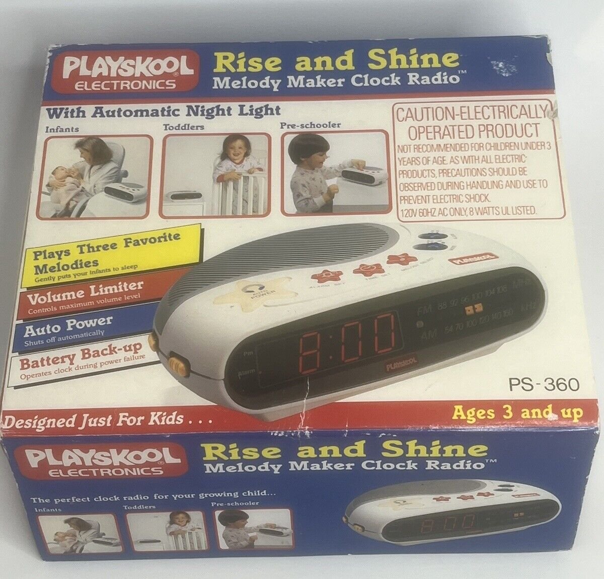 PLAYSKOOL Kids Digital Alarm Clock Music AM/FM Radio Vintage PS-360 TESTED