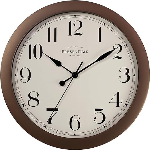 Presentime & Co 11.5" Farmhouse Antique Bronze/Rustic Round Decorative Wall Clock, Quartz Movement, Battery Operated, Rustic Bronze Finish