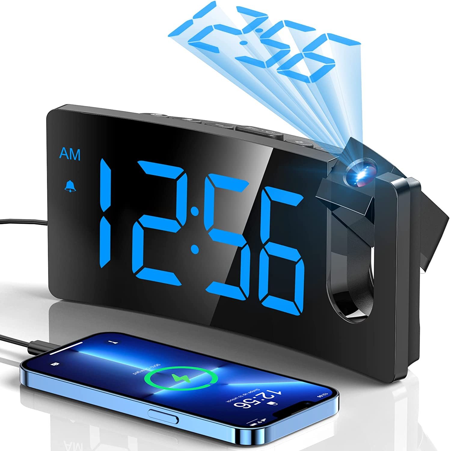 Projection Alarm Clock, Digital Clock with 180° Rotatable 3-Level Brightness