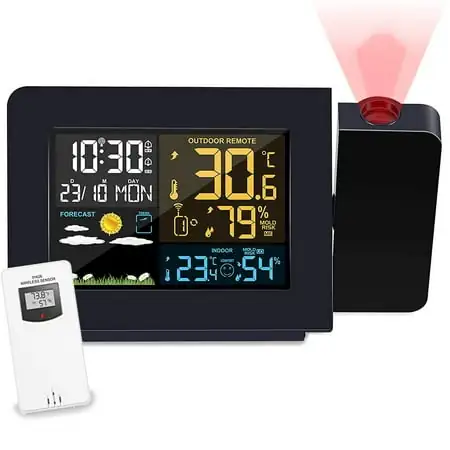 Projection Alarm Clock for Bedrooms with Indoor Outdoor Temperature Display, Dual Alarms Multi