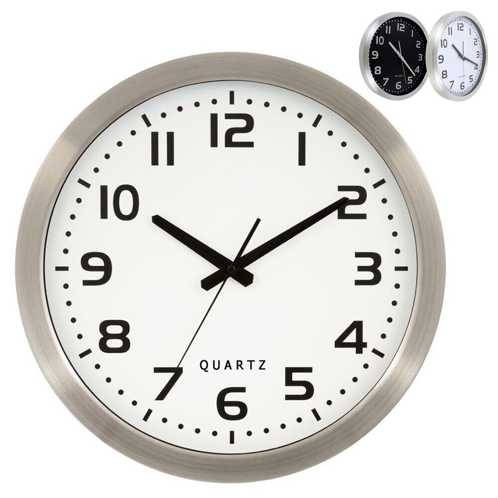 Quartz Big Wall Clock: Modern Office Kitchen Home Decor 16" with Silver Aluminu
