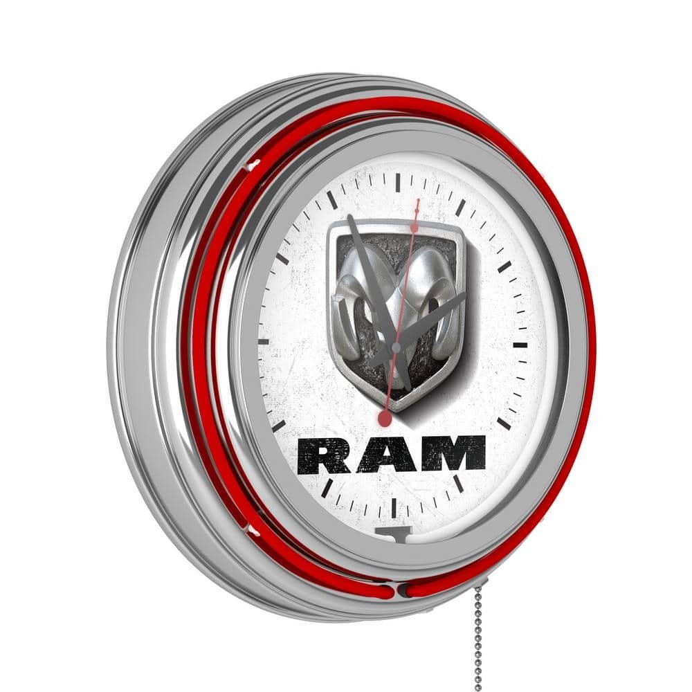 RAM Red Logo White Lighted Analog Neon Clock