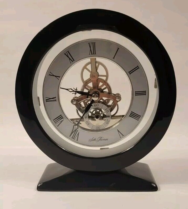Rare Seth Thomas Mod Mid-Century Black Skeleton Clock