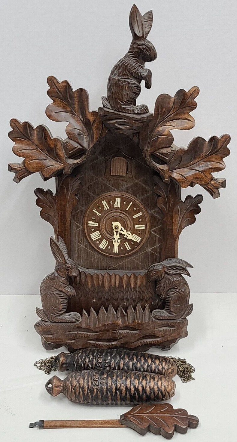 Regula Black Forest Germany Wood Cuckoo Clock Rabbits W/ Weights
