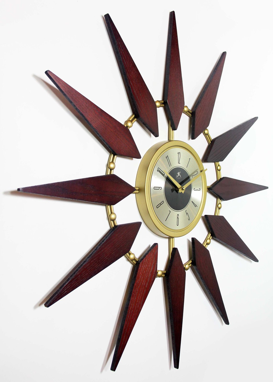Retro 30 inch Mid-Century Gold Walnut Sunburst Wall Clock Vintage Home Office