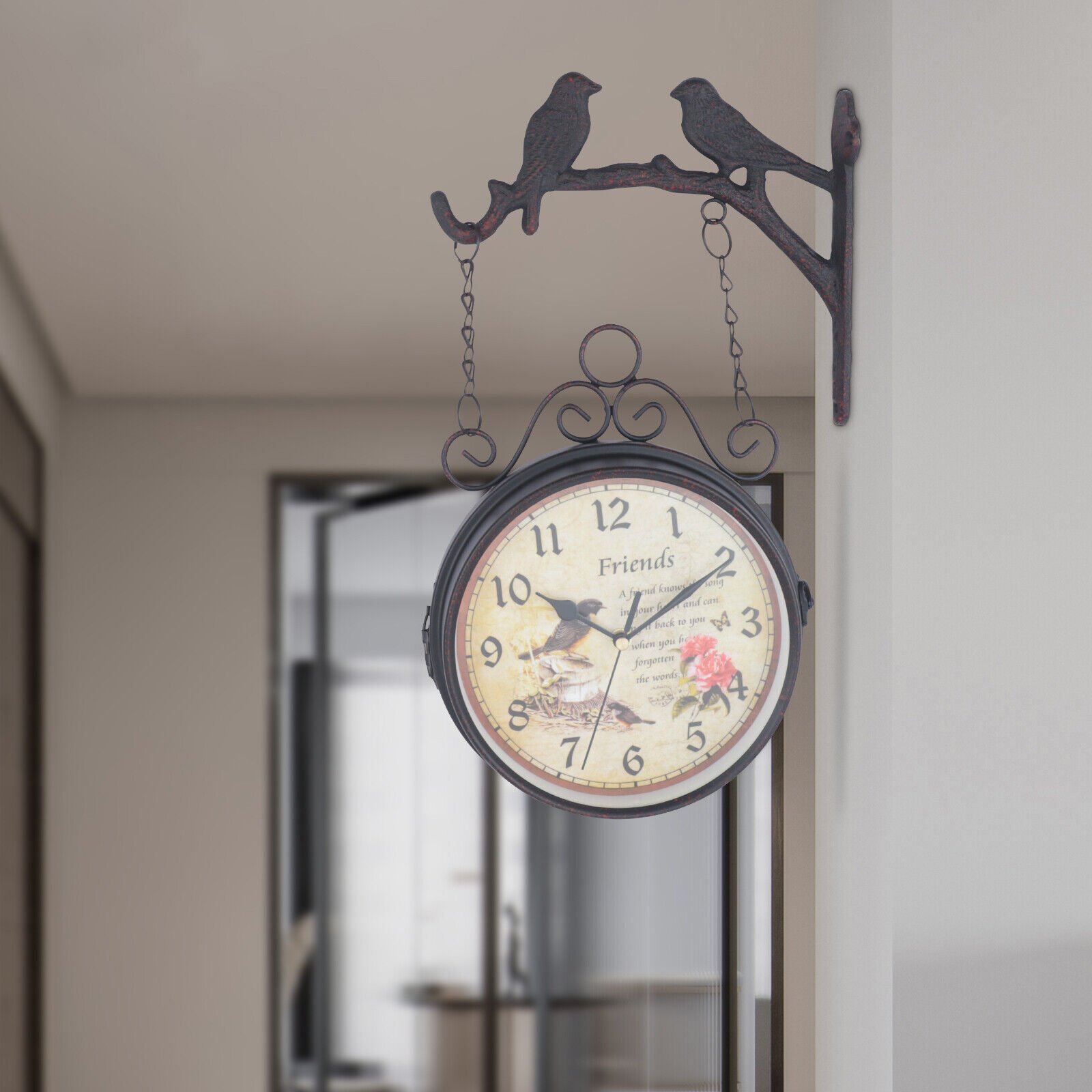 Retro Antique Station Clock Double Sided Hanging Wall Clock Indoor Outdoor Decor