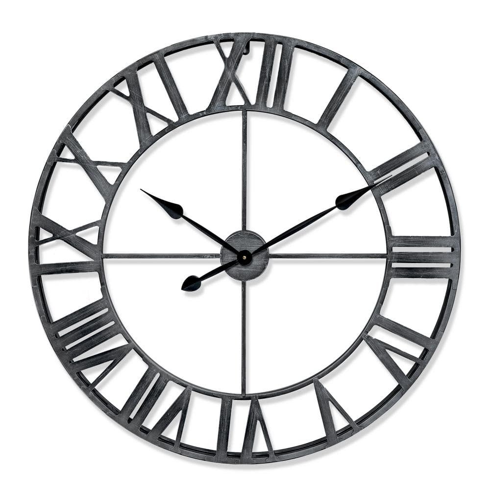 Rivet Edge Roman Industrial Wall Clock, Pewter, 32 in.