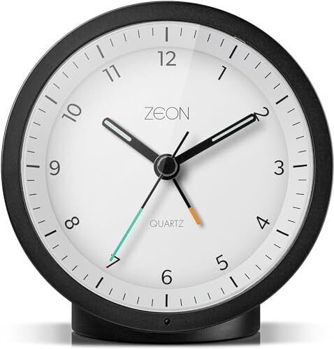 Round Analogue Alarm Clock with Light and Snooze Function Silent Non-Tick Bed...