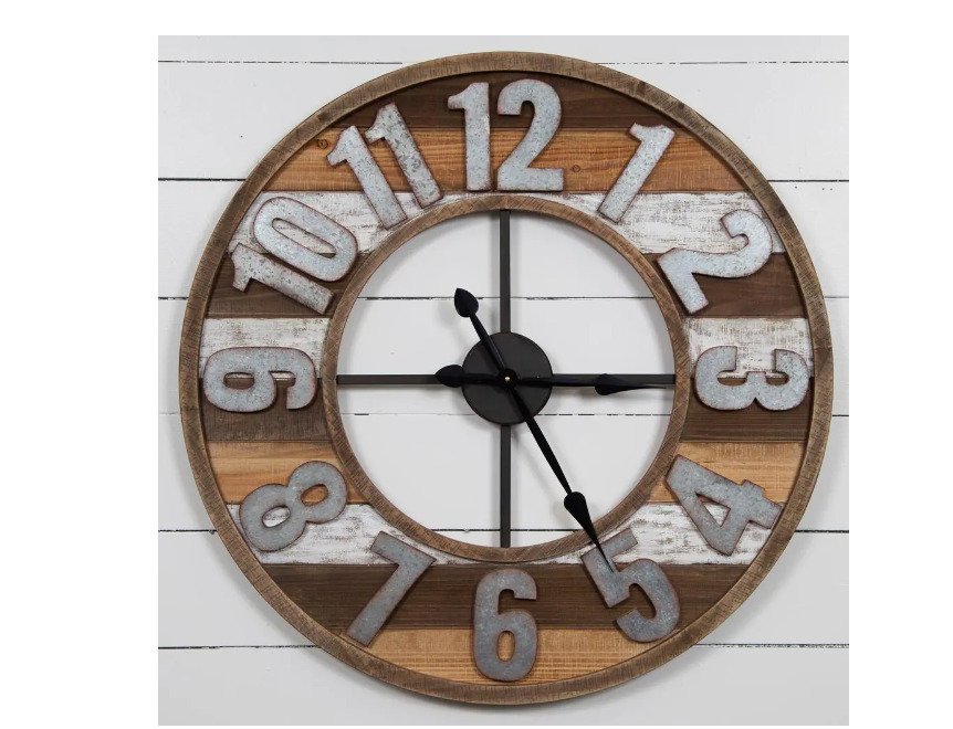 Rustic Reclaimed Wood and Metal Brown Wall Clock