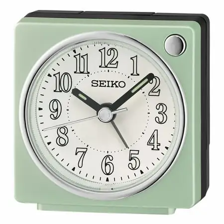 Seiko 2 . 6 inch Fuji II Beep Alarm Pearl Green Analog Quartz Traditional Desk Clock QHE 197 MLH