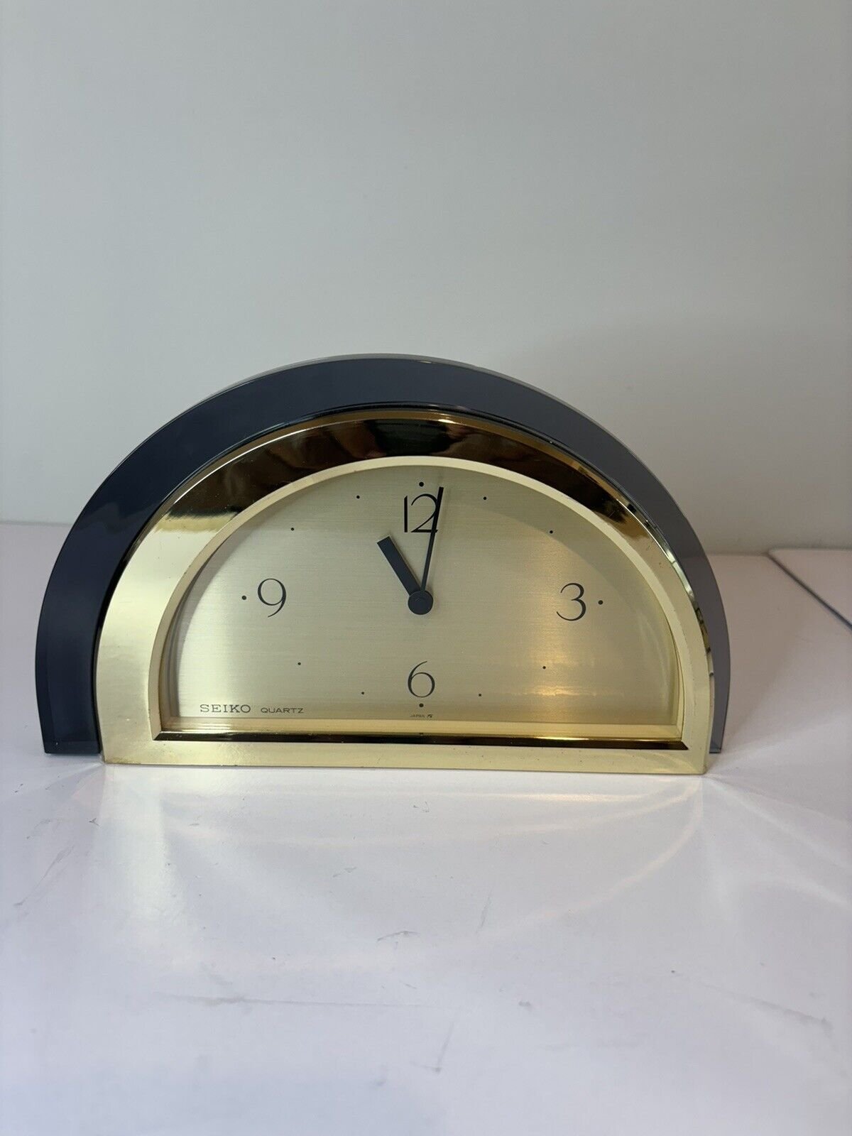 Seiko Quartz 1/2 Half Moon Mantle Clock Gold Tone Mid Century Modern Japan.