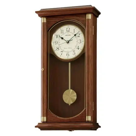 Seiko Rectangular Pendulum Brown Wooden Wall Clock, Traditional, Quartz, Analog, QXH 039 BLH photo