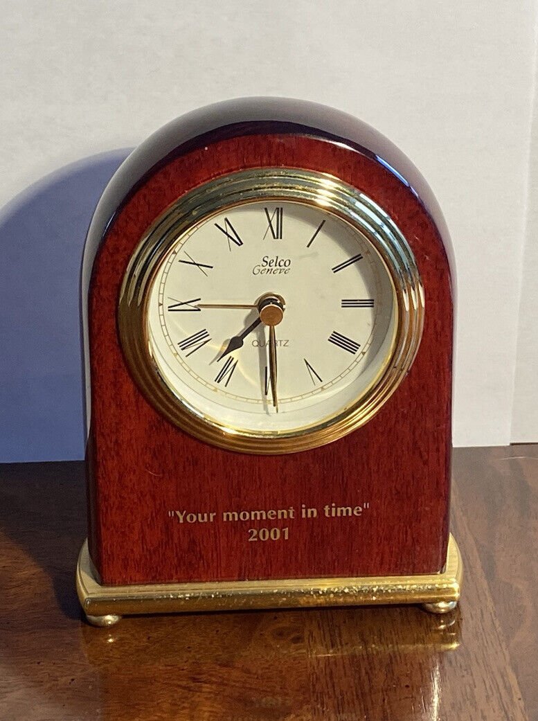 SELCO GENEVE Gold Trim Quartz Clock “Your moment in time” 2001 German Movement