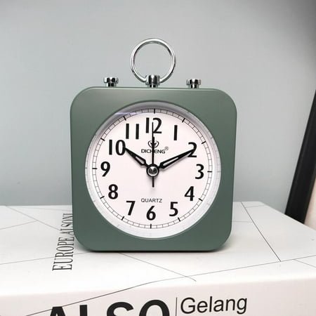 Silent Alarm Clock Modern Square Quartz Movement Bedside Analog Dial Desk