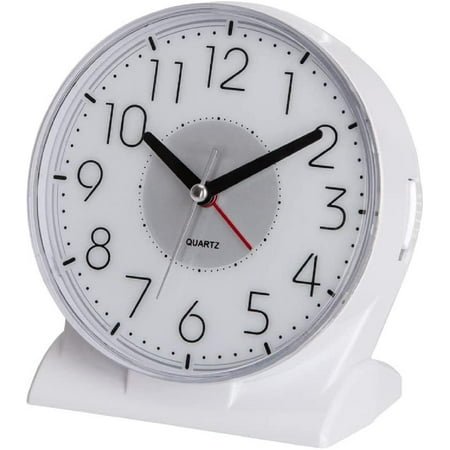 Silent No Ticking Analog Alarm Clock,Readable for Seniors Vision Impaired,Easy to Set,On/Off Switch on Side,Big Snooze Bar,Crescendo Alarm,Gentle Wake,Led Light,AA Battery Operated,White