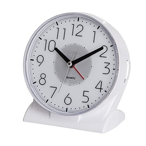 Silent No Ticking Analog Alarm Clock,Readable for Seniors Vision White
