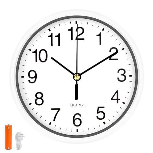 Silent Wall Clock Non Ticking, 6 Inch Wall Clocks Battery Operated, White