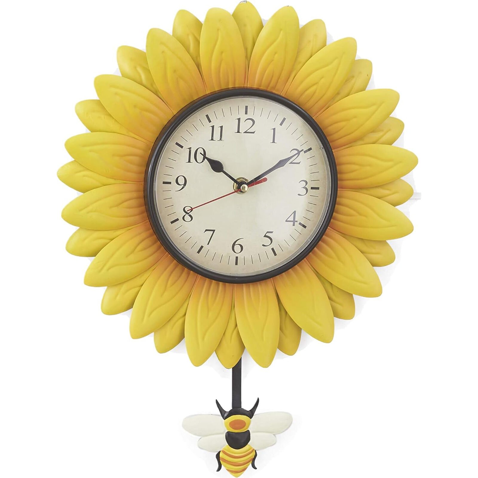 SkyMall Sunflower Silent Wall Clock, Battery Operated Pendulum Analog Wall Clock