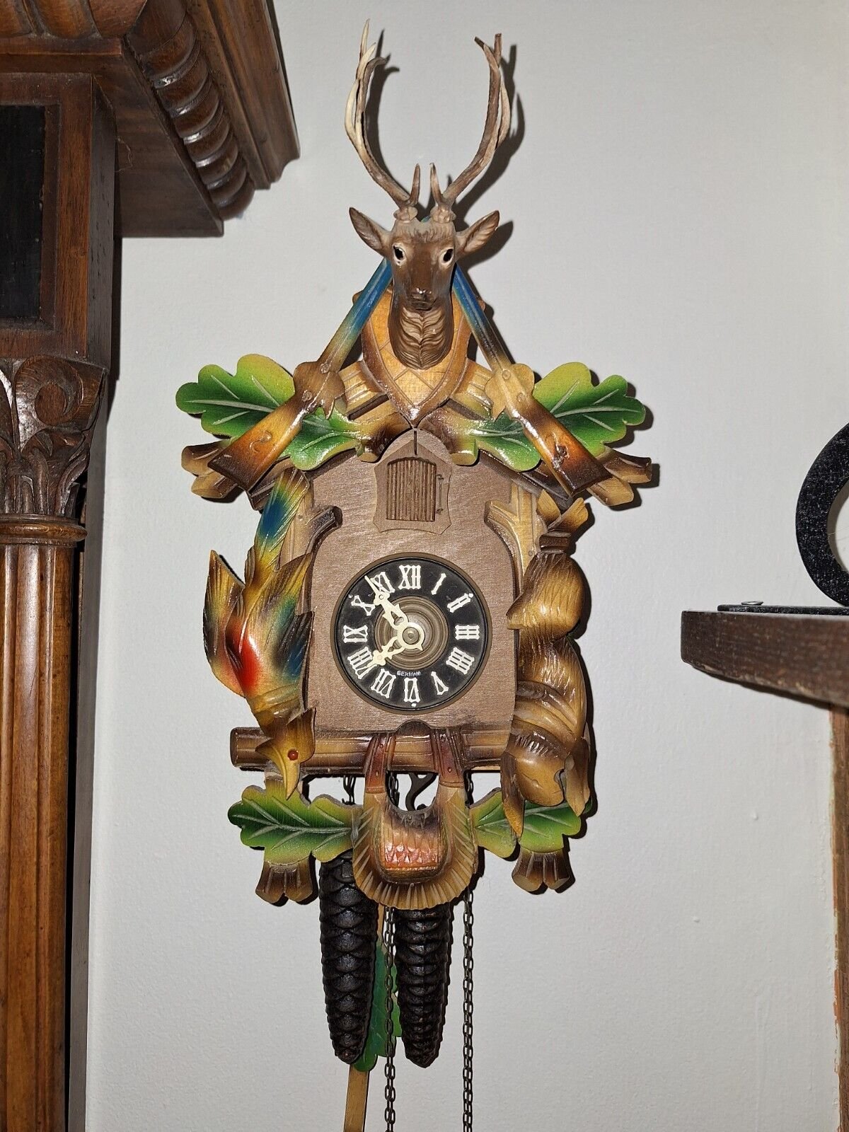 Small German Hunter Cuckoo Clock Running