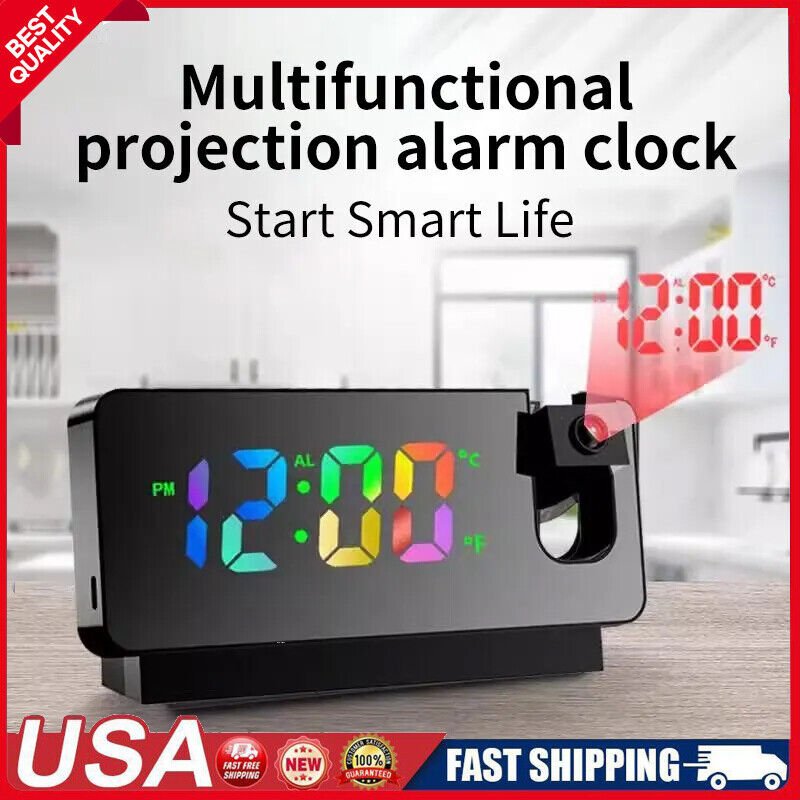 Smart Alarm Clock LED Digital Projection Temperature Time Projector LCD Display