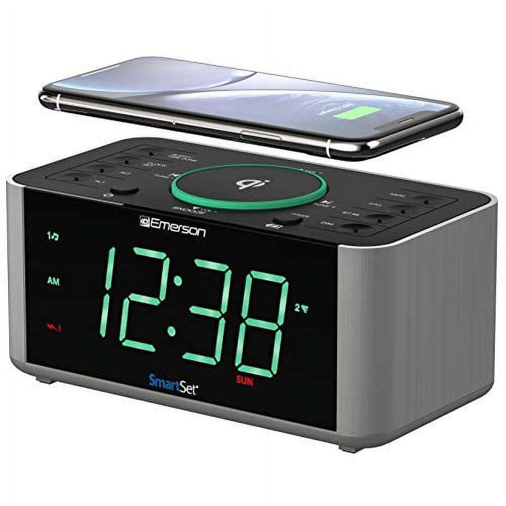 SmartSet Wireless Charging Dual Alarm Clock Radio, Bluetooth Speaker, USB