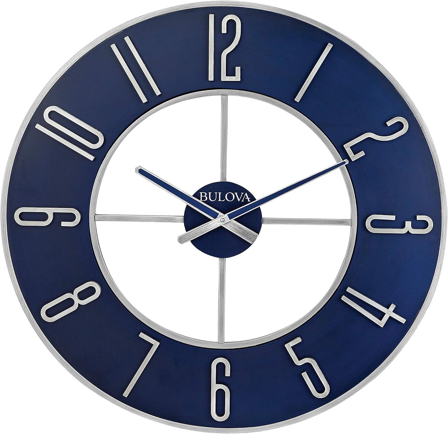 Steel Oversize Wall Clock, 27", Silver and Blue
