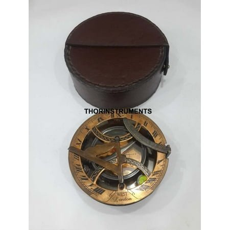 Sundial Compass - Solid Brass Dia 4.5 Inches With Leather Case Free
