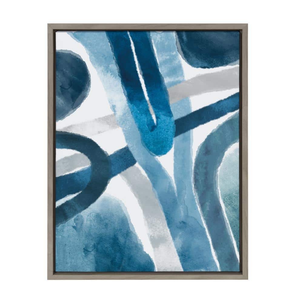 Sylvie "Abstract Blue and Gray Watercolor" 24 in. x 18 in. Framed...