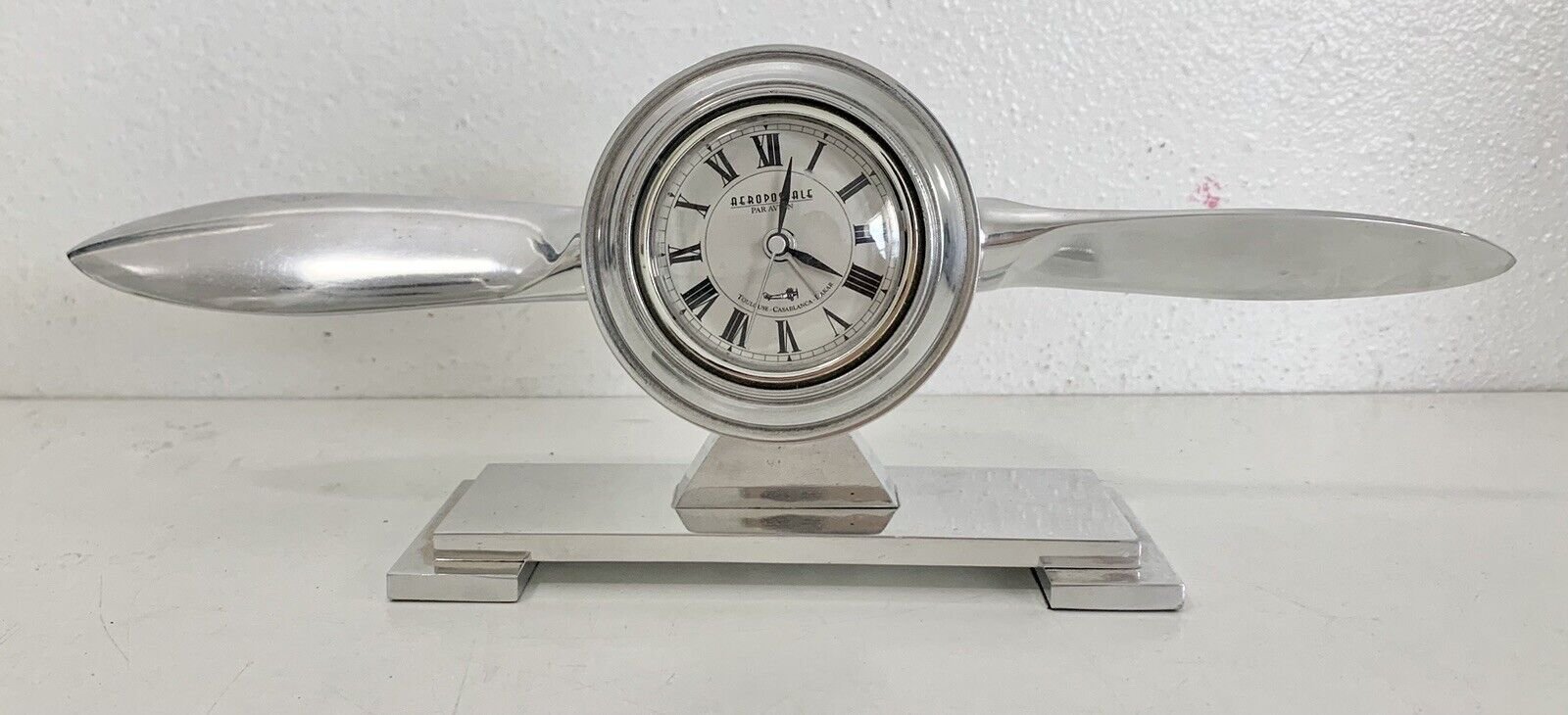 Table Clock Propeller Aeroplane Par Avion Metal Quartz Alarm Art Déco WORKS!!