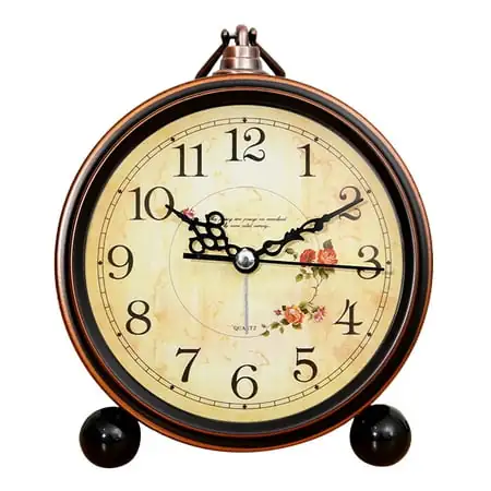 Table Clock,Vintage Decorative Non Ticking Small Table Desk Alarm Clock with Battery Operated Silent Quartz Table Clock,Vintage Decorative Non Ticking Small Table Desk Alarm Clock with Battery Operated image