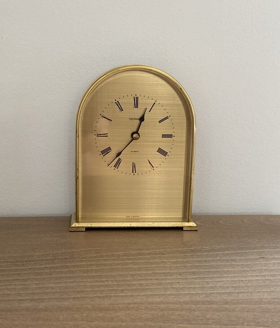 Teerman Gold West Germany Small Desk Clock Quartz Battery