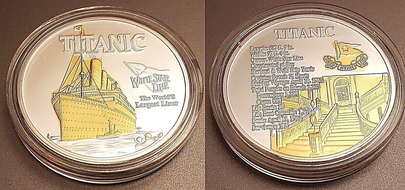 Titanic Gold Silver Old Stair Case Coin Vintage Movie White Star Line Ship Nice