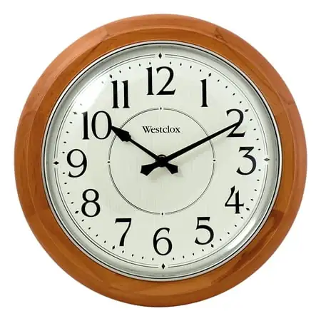 Traditional 12 . 5 ” Brown Wood Analog QA Wall Clock with Quiet Sweep Movement and Decorative Metal