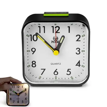 TSV Old Fashioned Alarm Clock, Mini Battery Operated Analog Alarm Clock Square Travel Portable photo