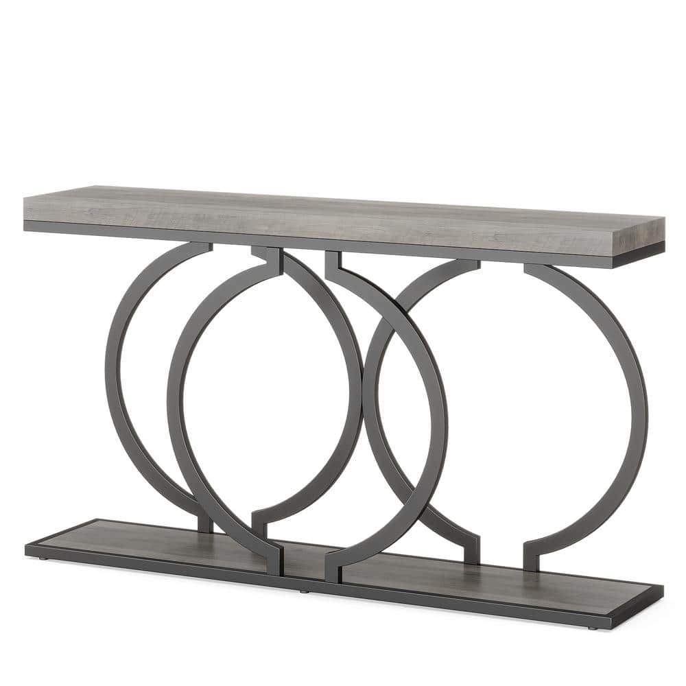 Turrella 55 in. Black Rectangle Faux Marble Console Table, Modern Entryway Table...