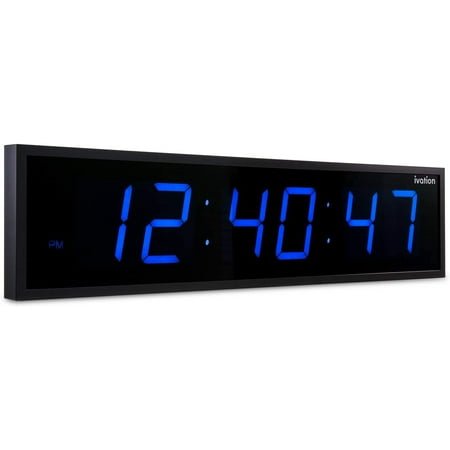 U-SHARE Huge Large Big Oversized Digital LED Clock - Shelf or Wall Mount (24 Inch - Blue) | 6-Level Brightness, Mounting Holes & Hardware