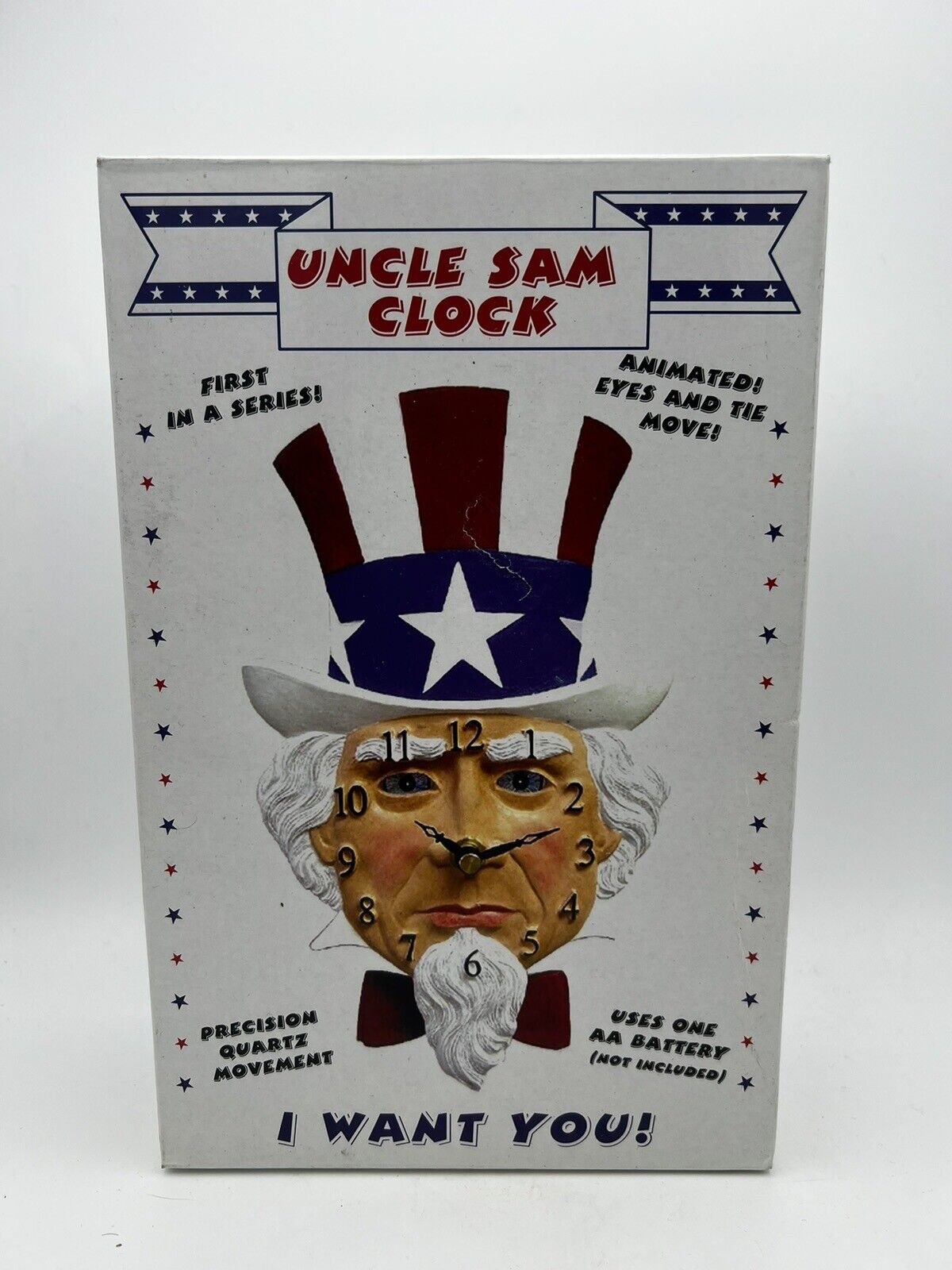 Uncle Sam Wall Clock Americana Animated Eyes Bow Tie NEW OLD STOCK USA RARE!