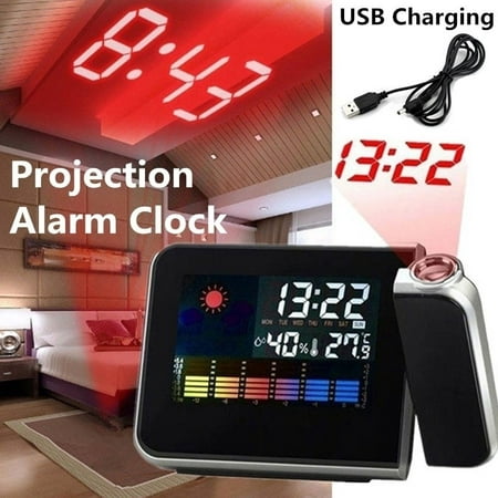 USB LED Display Projection Alarm Clock Snooze Function Weather Temperature Thermometer Humidity photo USB LED Display Projection Alarm Clock Snooze Function Weather Temperature Thermometer Humidity