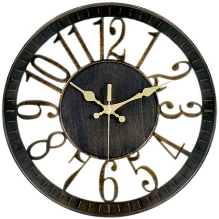 Vaupan Non-Ticking Silent Wall Clocks 12 inch Battery Operated Quartz Vintage Decor Clock, 3D Numeral Round Wall Clock Easy to Read for Rustic Farmhouse Living Room Home Office School (Bronze)