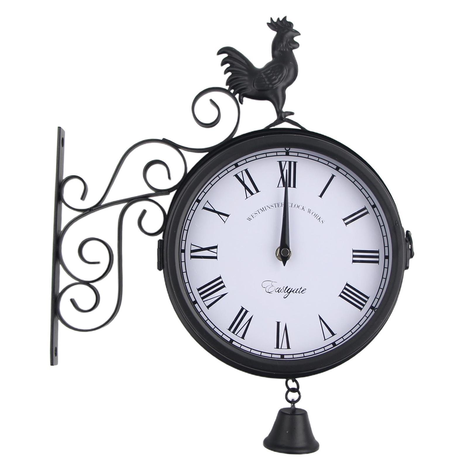 Vintage-Inspired Double Sided Wall Clock Wrought Iron Antique-Look Wall Hanging