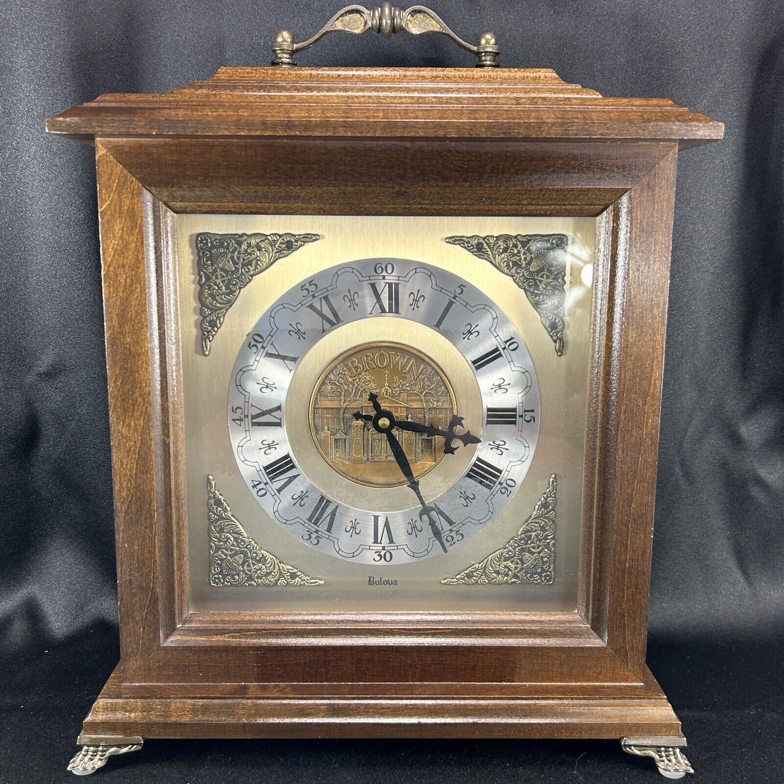 Vintage 1980 BULOVA Bracket Westminster Chime Mantle Clock BROWN UNIVERSITY