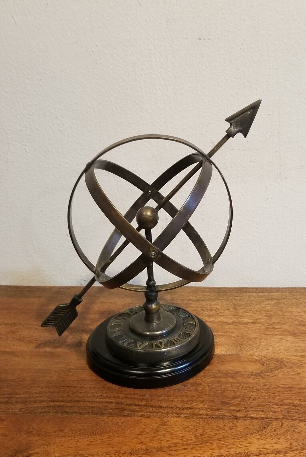 Vintage Armillary Sphere Sundial Non Magnetic Metal On Metal Base Made In Korea