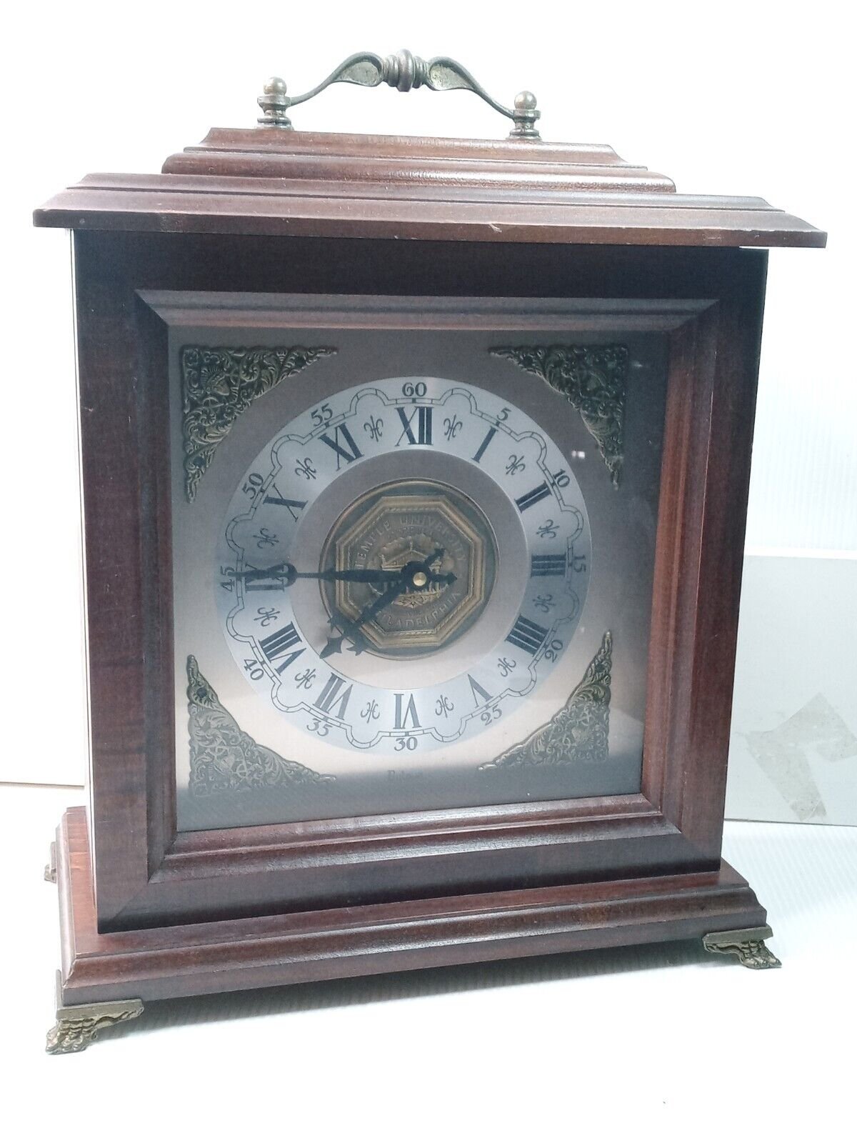 Vintage Bulova Temple University College Mantle Clock W/ Westminster Chimes