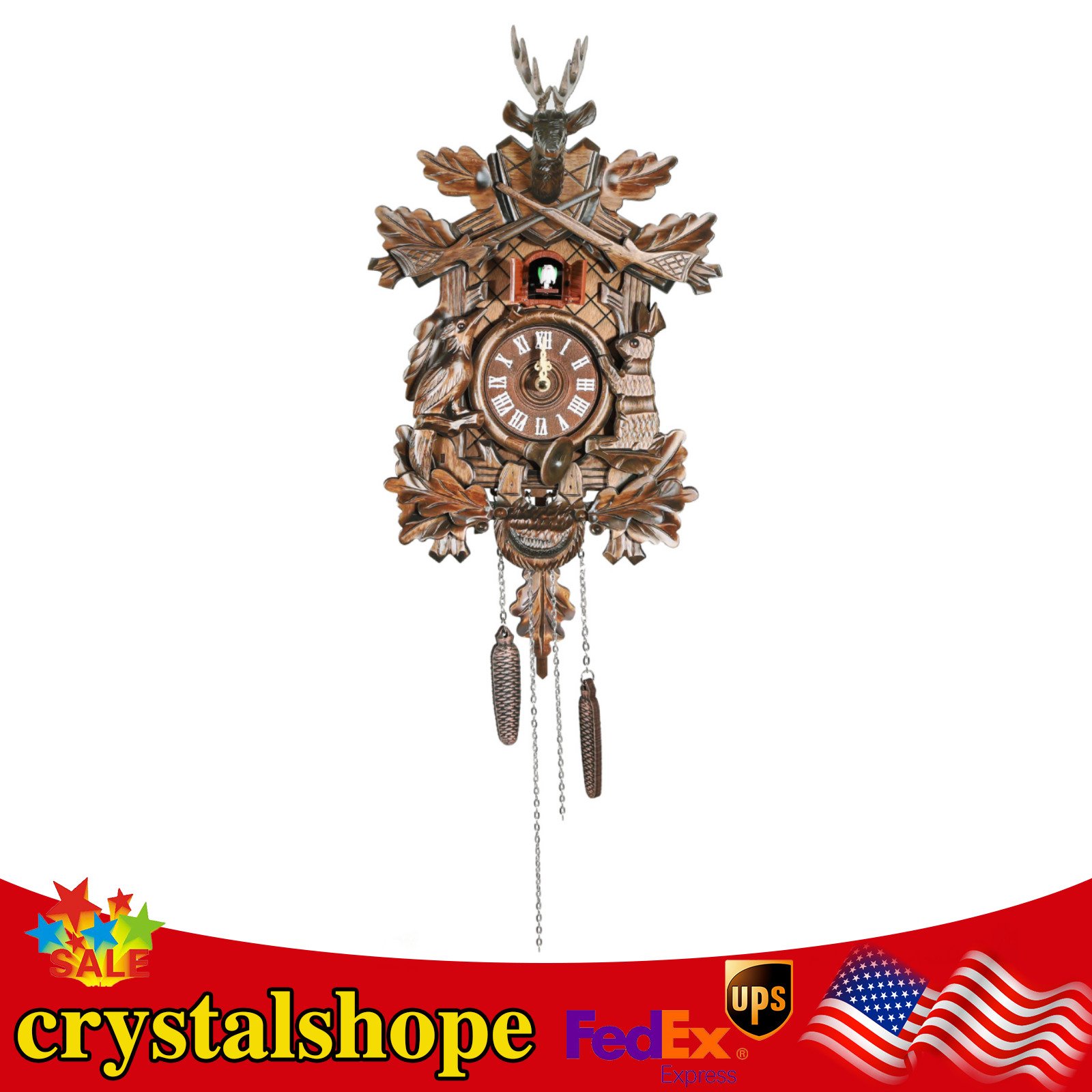 Vintage Clock German Black Forest Wooden Hunter Cuckoo Clock