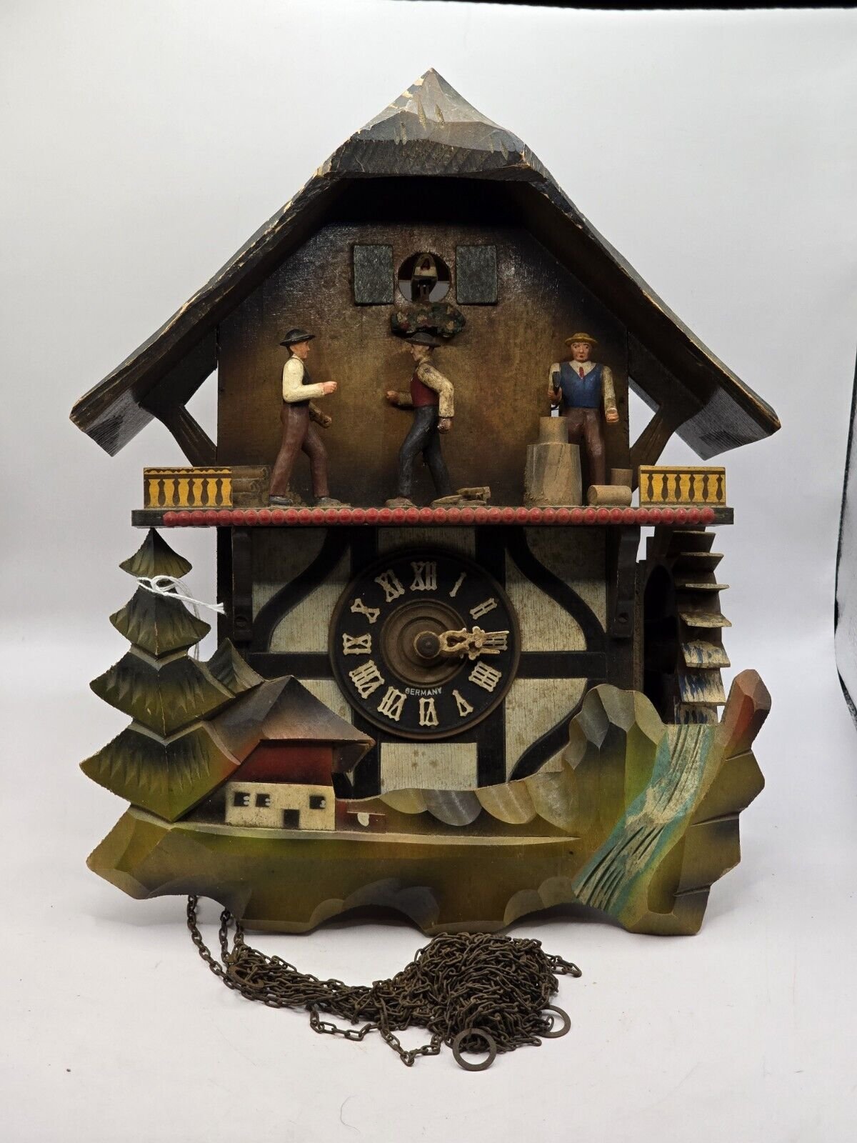Vintage German E. Schmeckenbecher Black Forest Cuckoo Clock -Sawmill