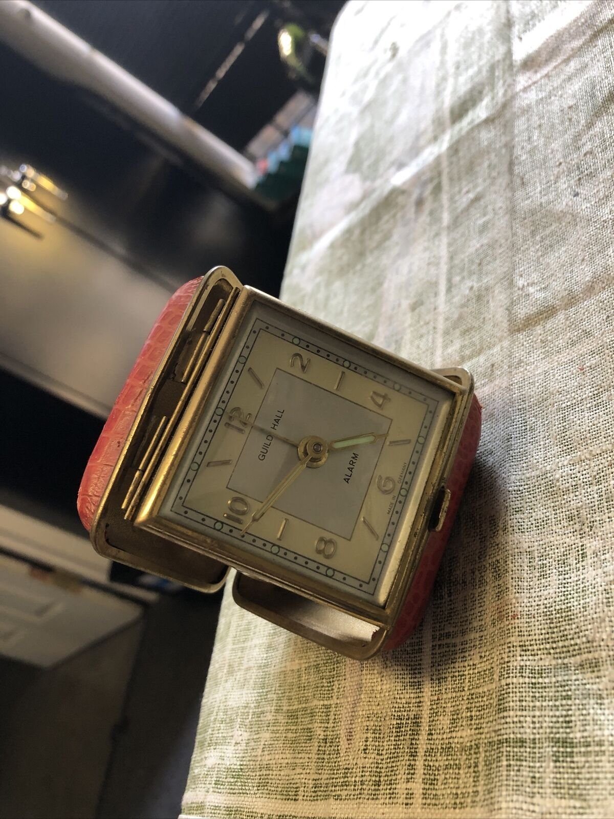 Vintage Guild Hall Travel Alarm Clock With Case Made In Germany 3”x3”